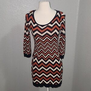 Pink Rose 3/4 Sleeve Chevron Blue & Orange Knit Sweater Dress Size MEDIUM